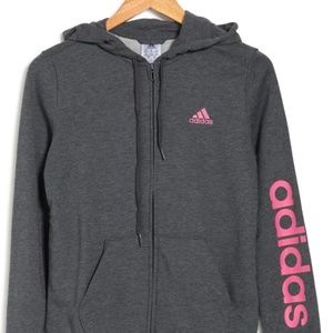 *** SOLD *** ADIDAS | Essential Linear Zip Up Hoodie | Dark Grey and Bright Pink